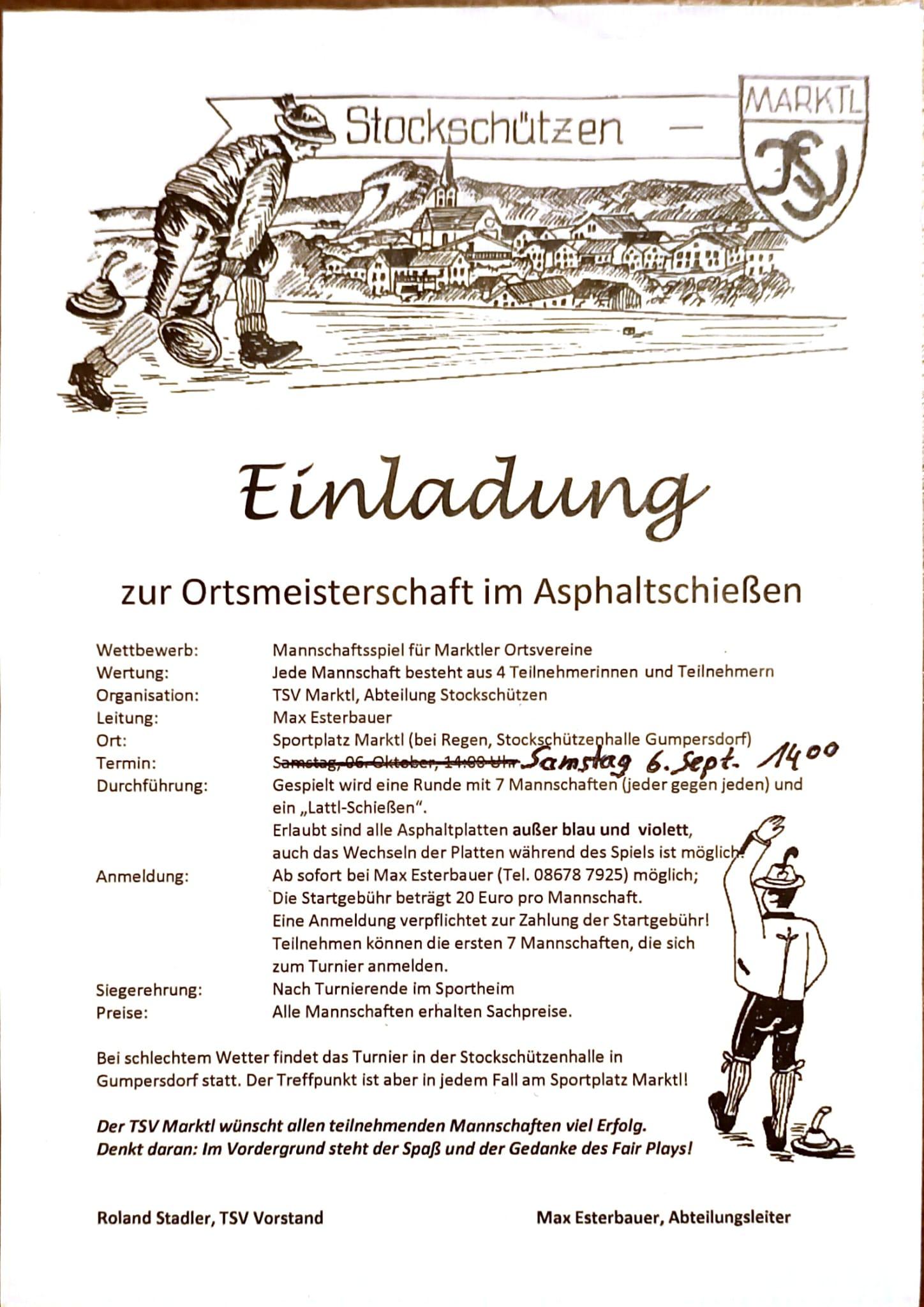 Ausschreibung Ortsmeisterschaft Asphaltschießen